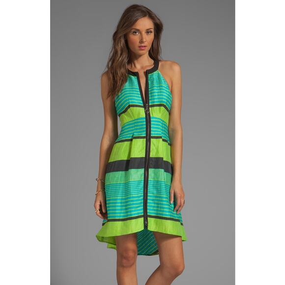 Nanette Lepore Dresses & Skirts - NANETTE LEPORE kiwi green blue striped Y2K Bogatelle linen blend hi lo dress